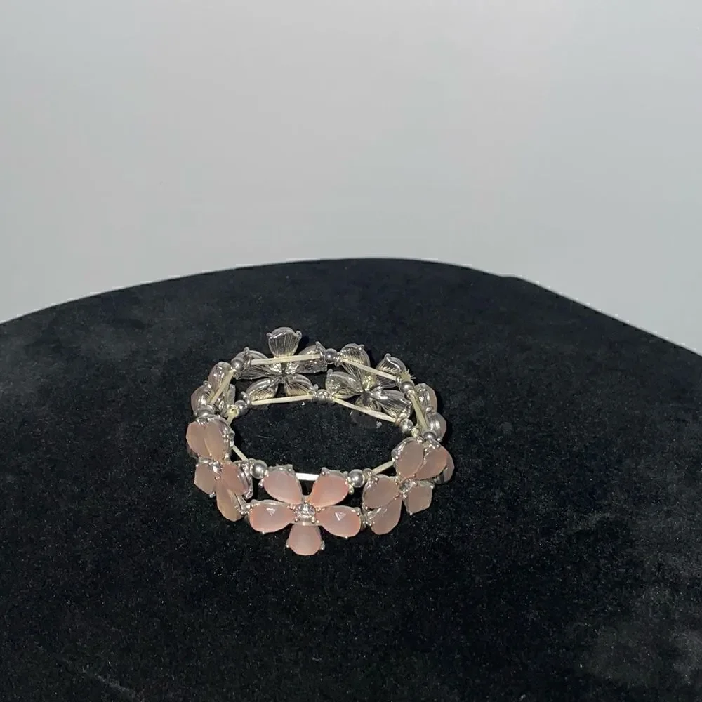 Pink Flower Rhinestone Stretch Bracelet